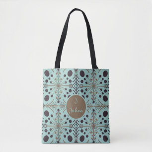 Bolsa Tote Turquesa Geométrica de Seta Boho Personalizada