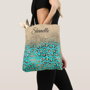 Bolsa Tote Turquesa Leopardo com brilho
