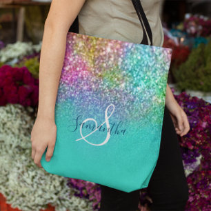 Bolsa Tote Turquesa Ombre Sereia Bokeh Glitter