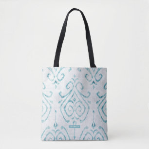 Bolsa Tote Turquesa Personalizada - Padrão Ikat Bridesmaid