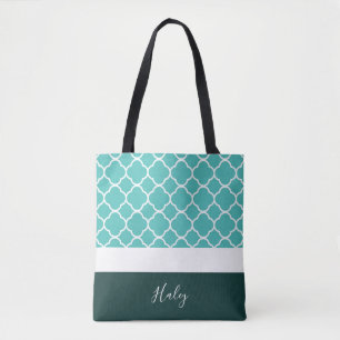 Bolsa Tote Turquesa Personalizada Quatrefoil com Parte Inferi