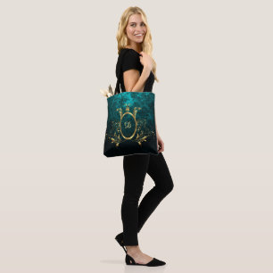 Bolsa Tote Turquesa personalizada real do damasco