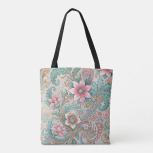 Bolsa Tote Turquesa rosa Padrão Floral indonésio Batik