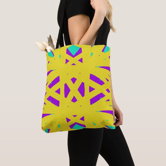 Bolsa Tote Turquesa Roxo Amarelo Arte Deco (Close Up)