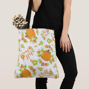 BOLSA TOTE TURQUIAS E FLORES DO OUTONO VERDE E LARANJA
