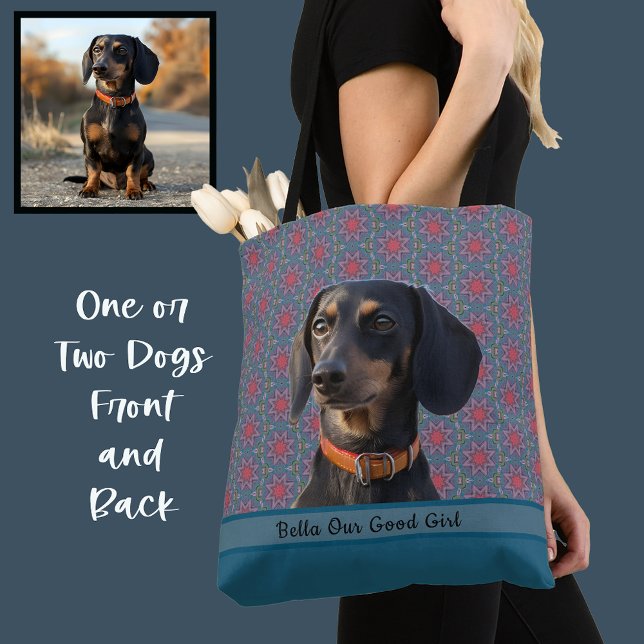 Bolsa Tote Turquoise Cute Photo Gift Dog Lover Mom Grandma  (Criador carregado)