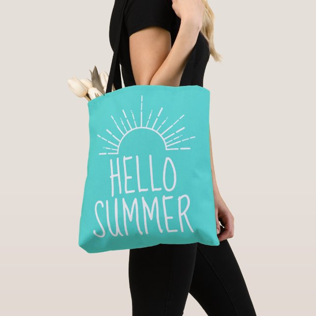 Bolsa Tote Turquoise Hello Summer Typografia Home Decor (Close Up)