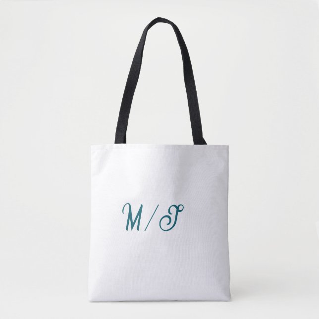 Bolsa Tote Turquoise monogram wedding couple name simple styl (Frente)