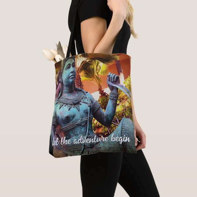 Bolsa Tote Turquoise Warrior Statue Foto Deixe Aventura Começ (Close Up)