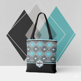 Bolsa Tote Turquoise, White & Black Tribal Tapestry