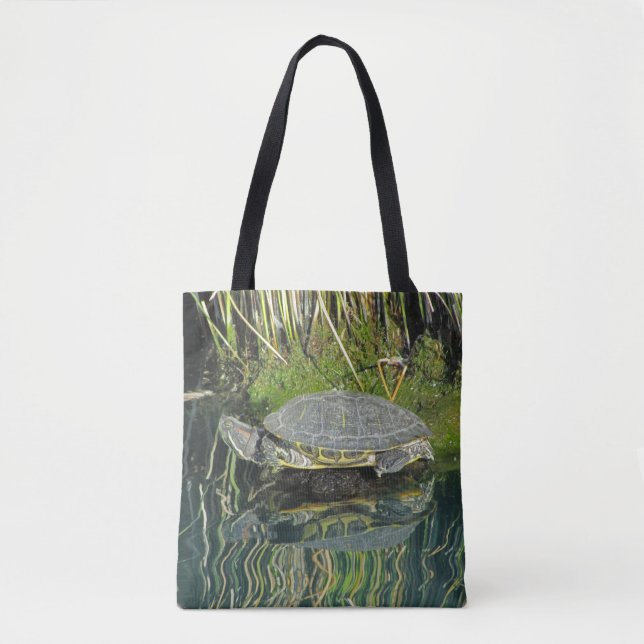 Bolsa Tote Turtle Lover Animal com Reflexão Água Natureza (Frente)