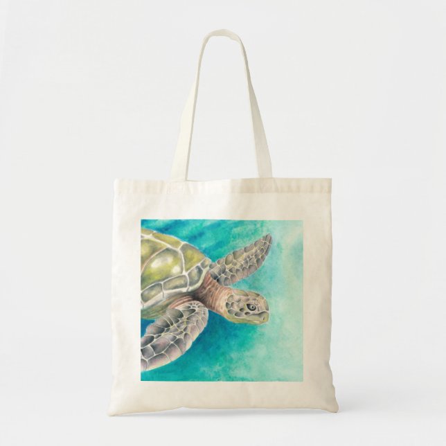 Bolsa Tote Turtle Sea Watercolor Verde (Frente)