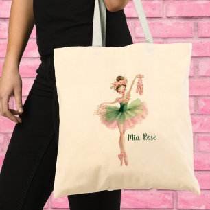 Bolsa Tote Tutu de Ballet Rosa e Verde Menina com Sapatilhas