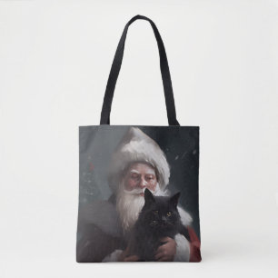 Bolsa Tote Tuxedo Cat Com Papai Noel Natal Festivo