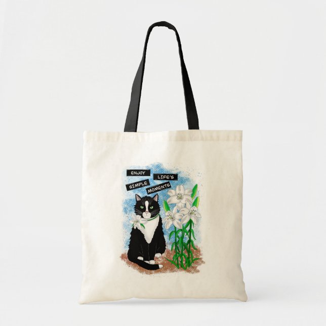 Bolsa Tote Tuxedo Cat e Lily | Cotação Inspirativa (Frente)
