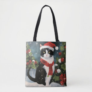 Bolsa Tote Tuxedo Cat no Natal da Neve