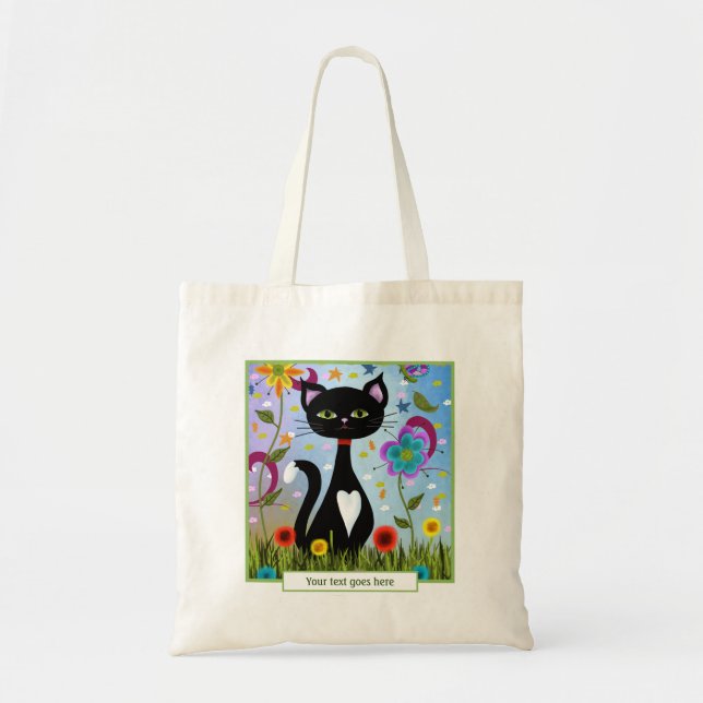 Bolsa Tote Tuxedo Cat Sentado Em Um Jardim Personalizado (Frente)