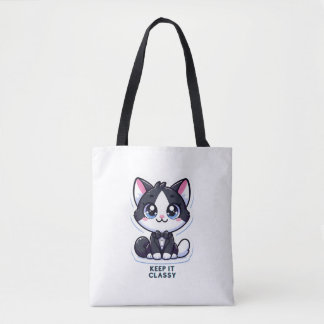 Bolsa Tote tuxedo gato o mantém elegante
