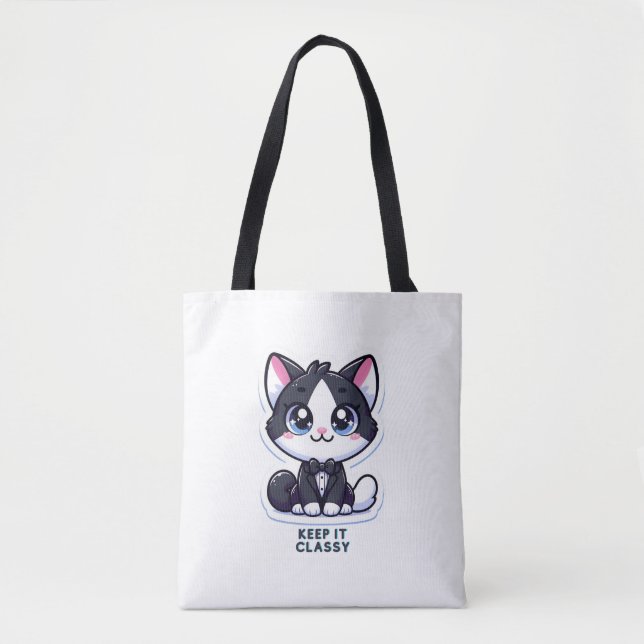 Bolsa Tote tuxedo gato o mantém elegante (Frente)