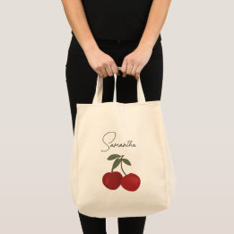 Bolsa Tote Two Red Cherries Illustration | Cute Fruit Art 