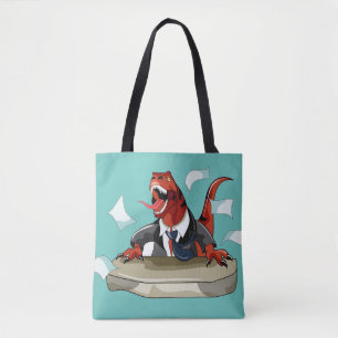 Bolsa Tote Tyrannosaurus Rex Boss Sentado Em Uma Mesa.