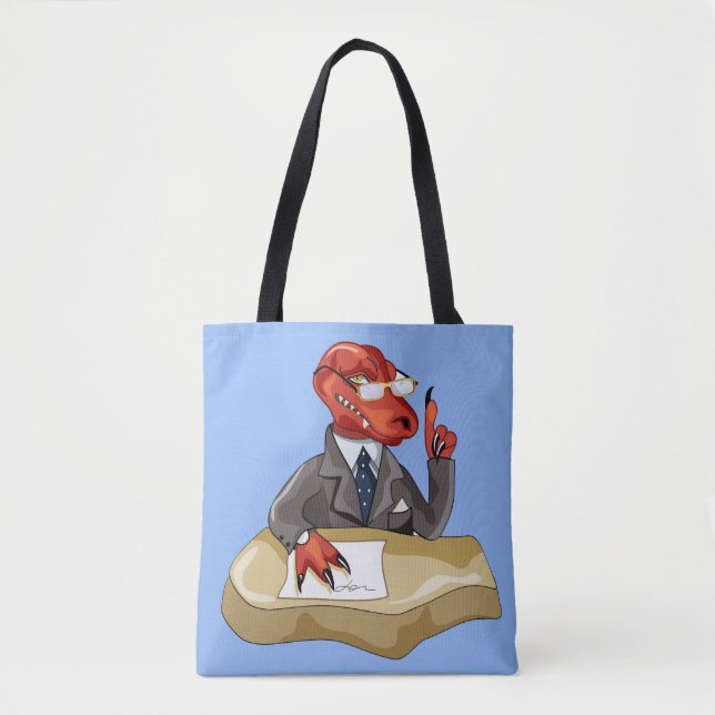 Bolsa Tote Tyrannosaurus Rex Boss Sentado Em Uma Mesa. 2 (Frente)