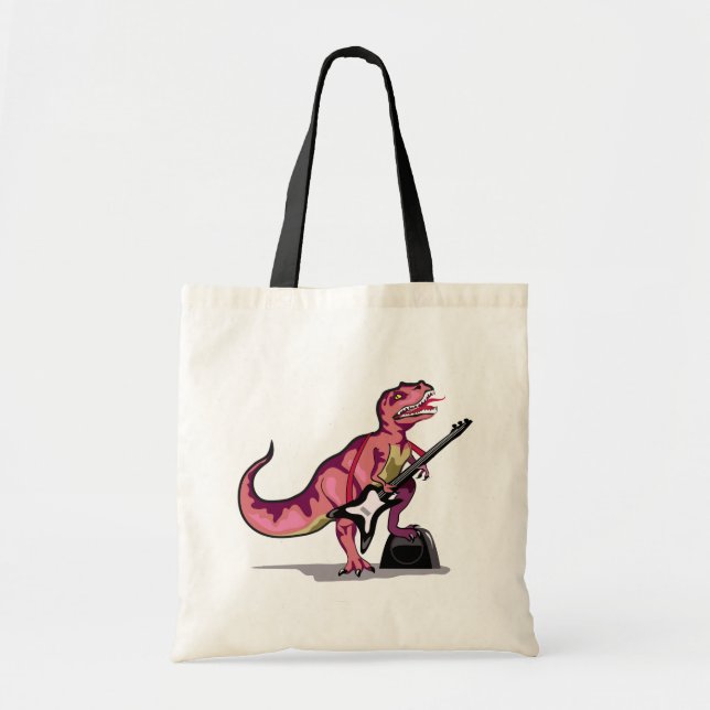 Bolsa Tote Tyrannosaurus Rex Tocando Violão. (Frente)