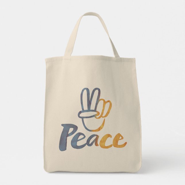 Bolsa Tote Ucraniano - Símbolo PEACE V-Sinal Ucrânia Anti-Gue (Verso)