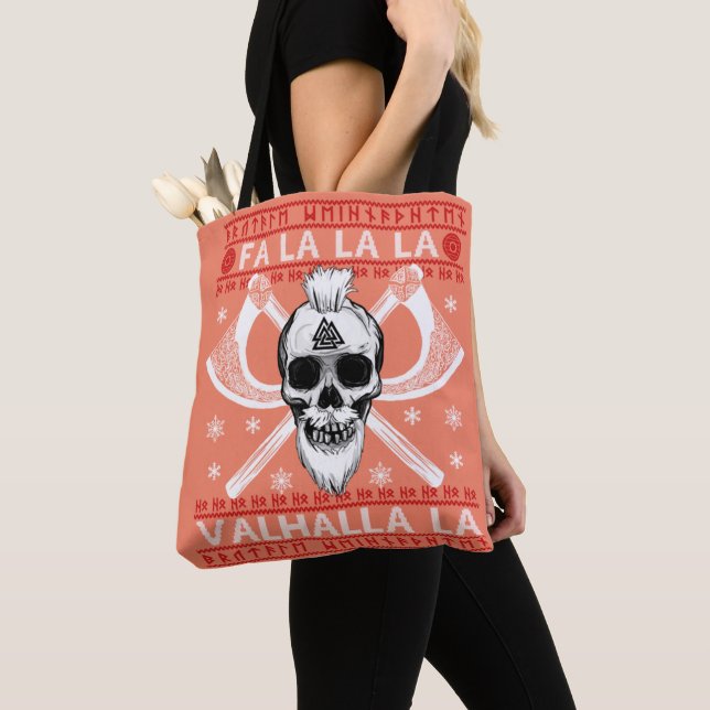 Bolsa Tote Ugly Christmas Design Fa-La-La Valhalla Viking Val (Close Up)
