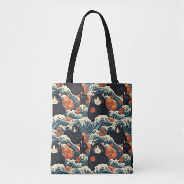 Bolsa Tote Ukiyo-e Cats do Padrão Kanagawa (Frente)