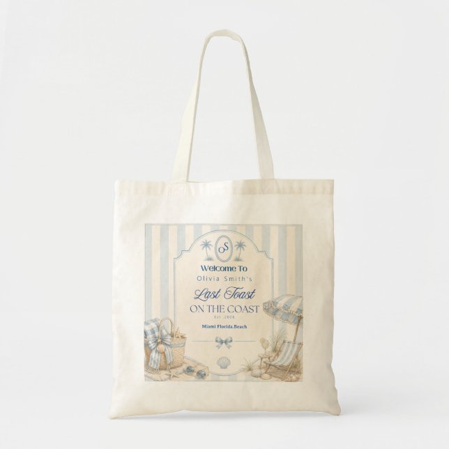 Bolsa Tote Último brinde na praia da costa Blue Bachelorette (Frente)