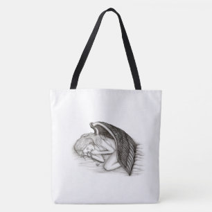 Bolsa Tote Um anjo adormecido, Design preto e branco