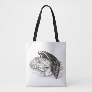 Bolsa Tote Um anjo do sono, design preto e branco