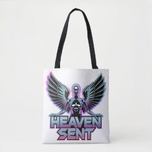 Bolsa Tote Um anjo metálico brilhante com asas, design Y2K