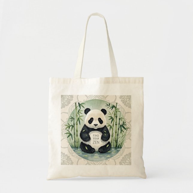 Bolsa Tote Um belo e grande panda Chubby sentado num lótus (Frente)
