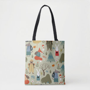 Bolsa Tote Um bom padrão de colheita com animais taiga.