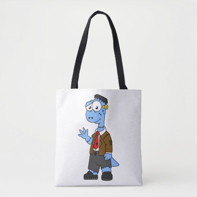 Bolsa Tote Um Brontosauro De Cartoon Vestiu Como Frankenstein (Frente)