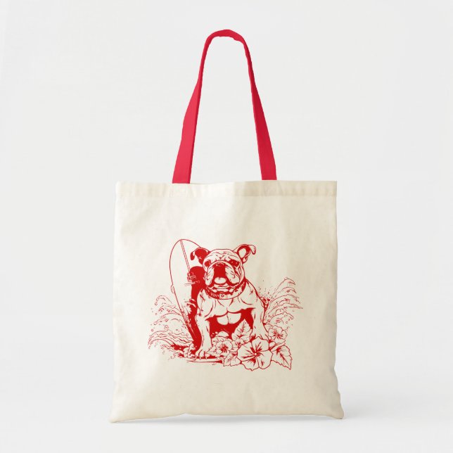 Bolsa Tote Um buldogue vermelho adorável na praia pegando alg (Frente)