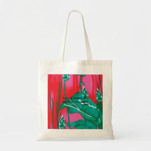 Bolsa Tote Um cachecol vermelho e verde com flores e folhas