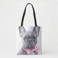 Um cachorrinho francês super bonito com arco rosa