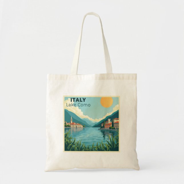 Bolsa Tote Um Cartaz de Viagem Clássico Nostálgico – Lago Com (Frente)