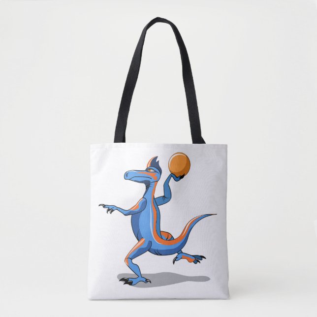 Bolsa Tote Um Cartoon Iguanodon Jogando Basquete. (Frente)