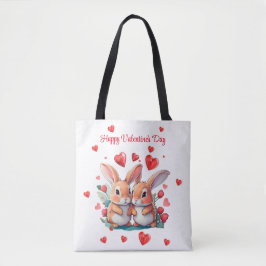Bolsa Tote Um casal de coelhos engraçados com aquarelas cerca