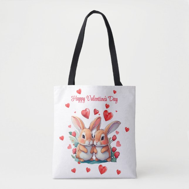 Bolsa Tote Um casal de coelhos engraçados com aquarelas cerca (Frente)