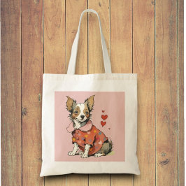 Bolsa Tote Um Chihuahua fofo num cartão de Dia de os namorado