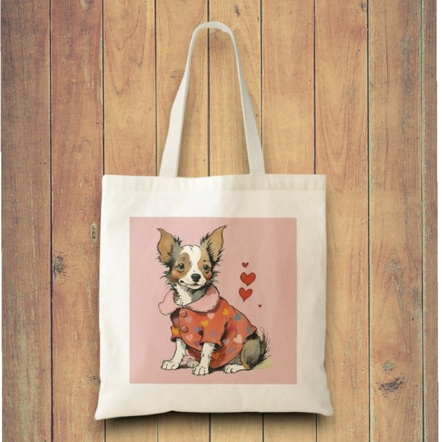 Bolsa Tote Um Chihuahua fofo num cartão de Dia de os namorado (Criador carregado)