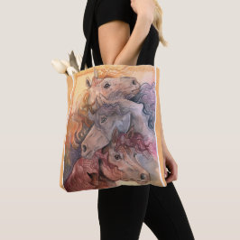 Bolsa Tote Um com cavalos de aquarela