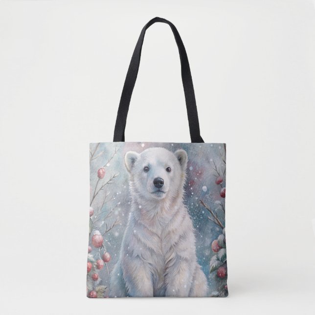Bolsa Tote Um Cubo de Urso Polar no inverno (Frente)