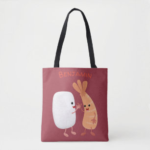 Bolsa Tote Um desenho animado de amigos de camarão de arroz d