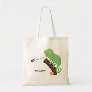 Bolsa Tote Um desenho animado de lagarto de camaleão verde e
